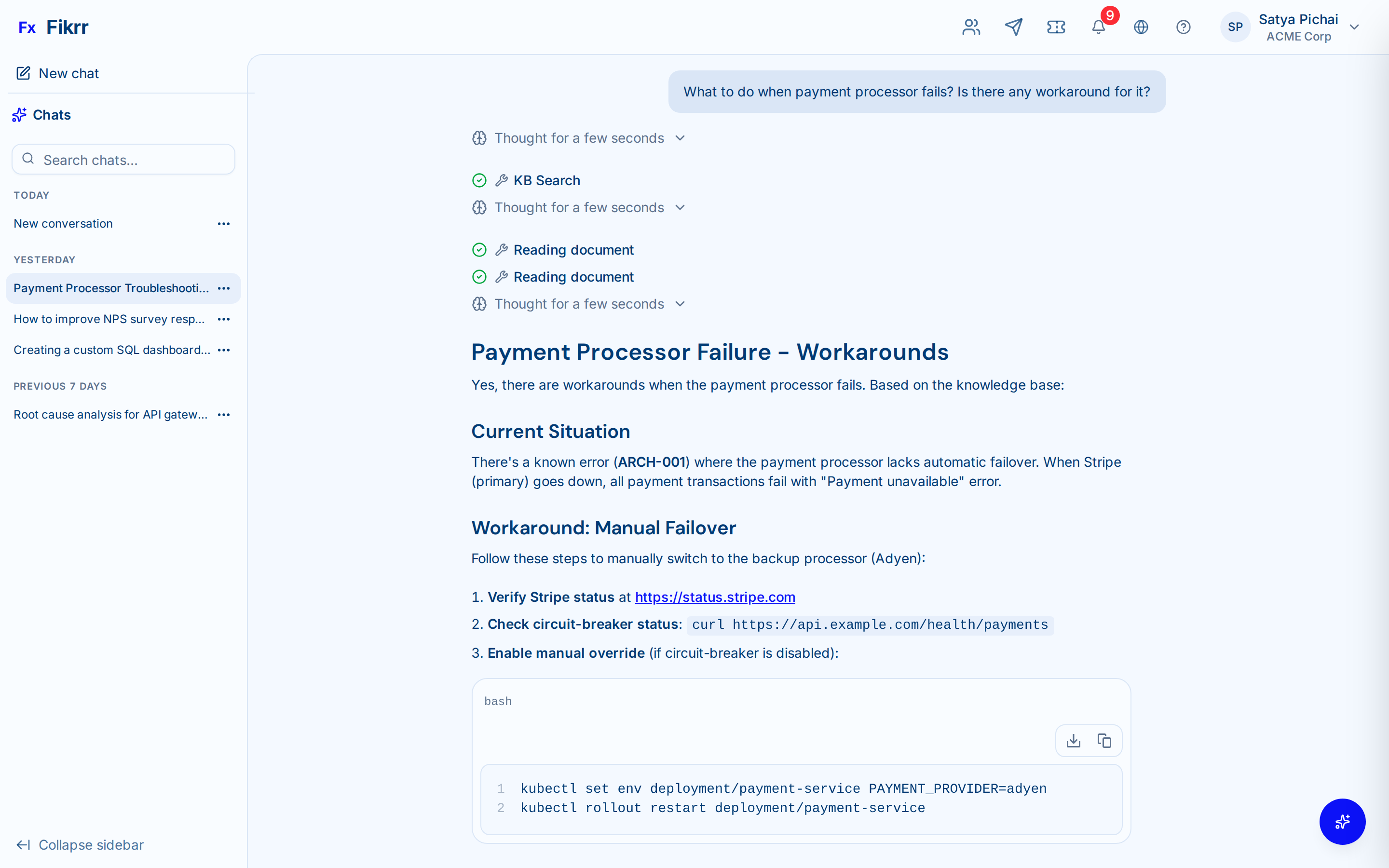 AI agent panel with contextual suggestions — AI chat