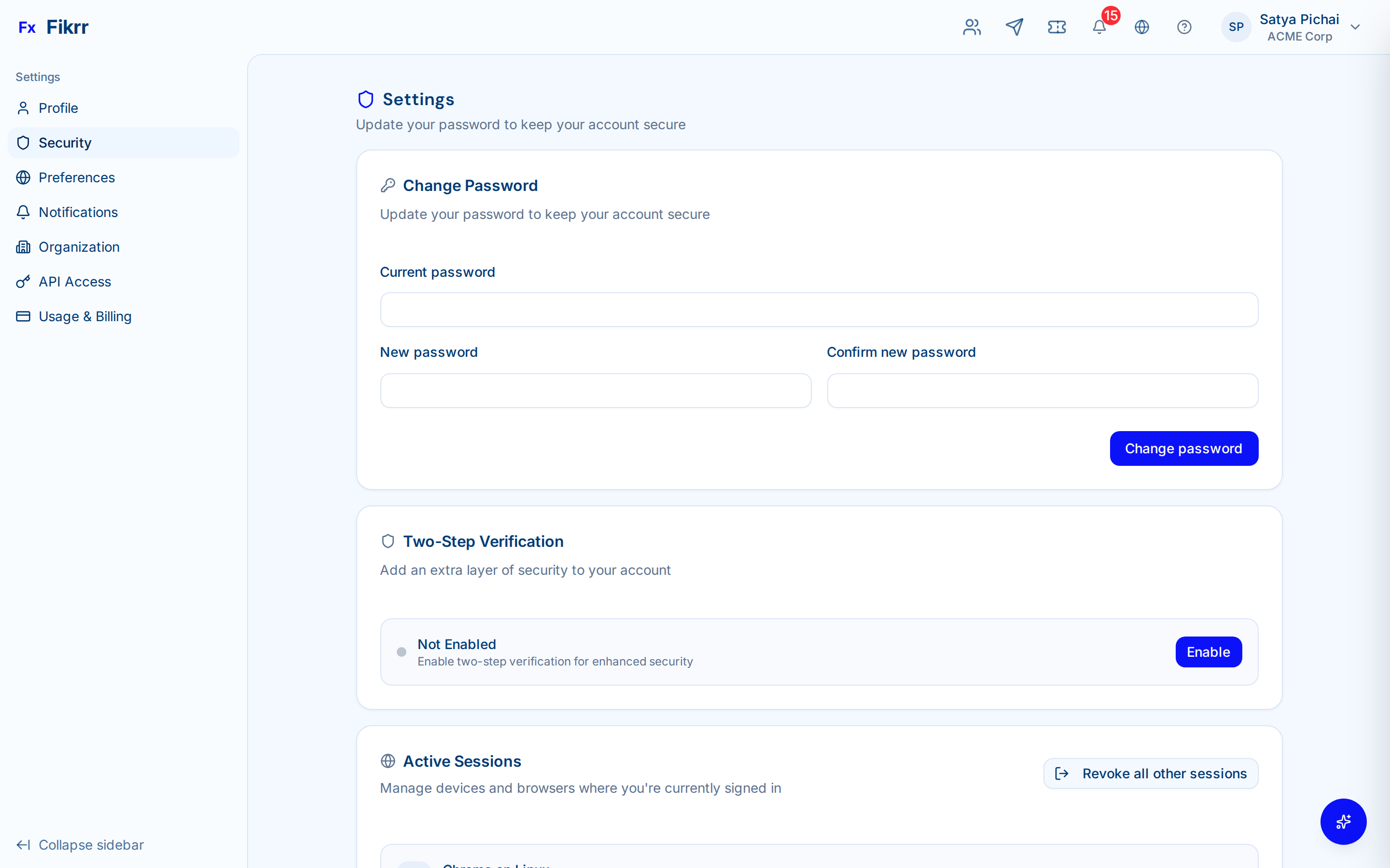 Authentication and security features — Active sessions