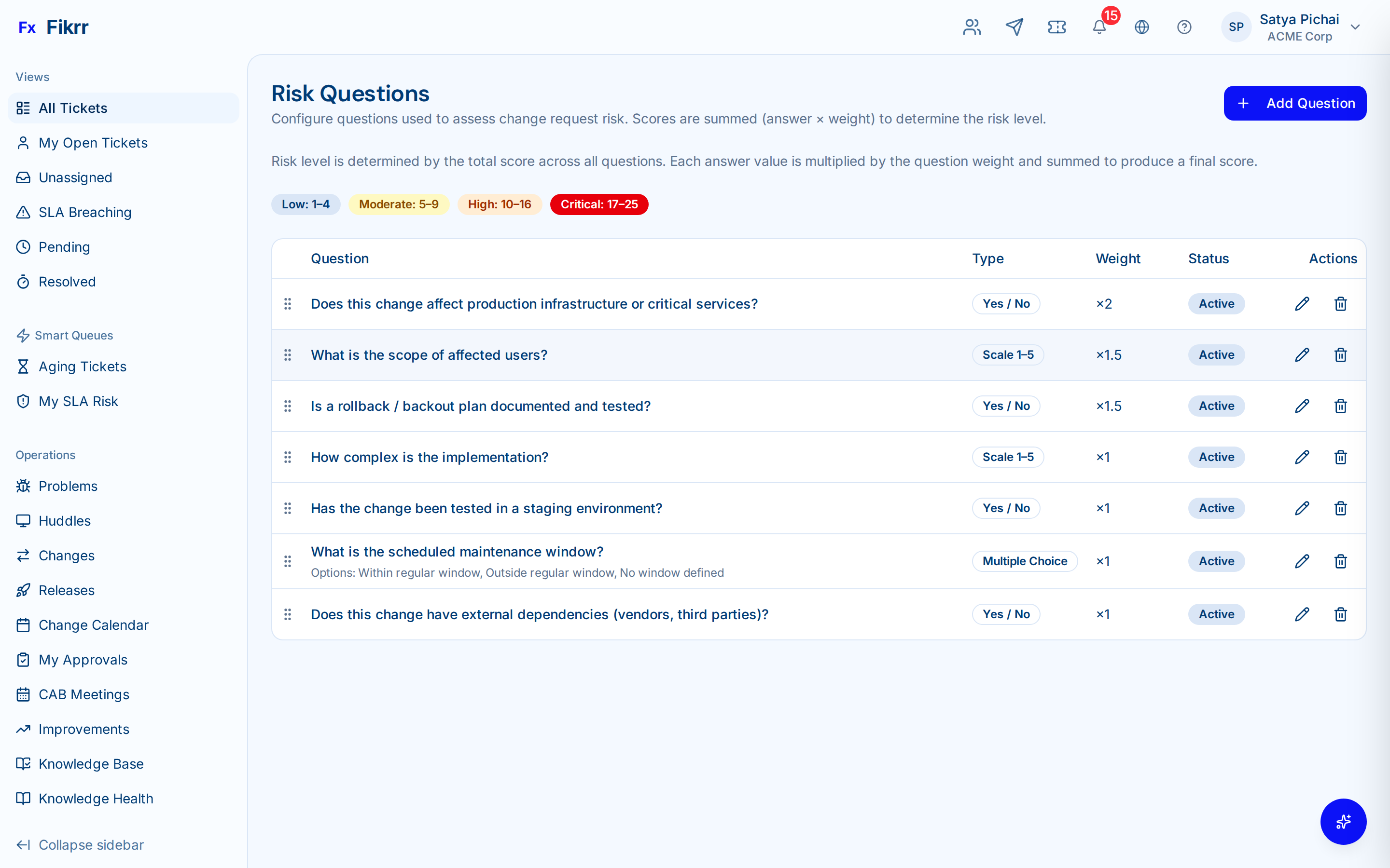 Change management with approval workflow and CAB meeting — Risk assessment
