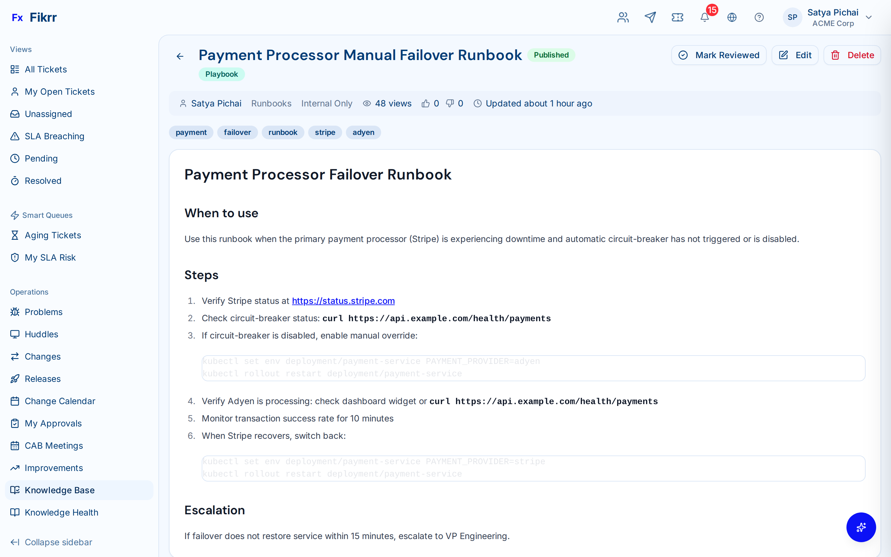 Knowledge base with articles and AI suggestions — Article detail