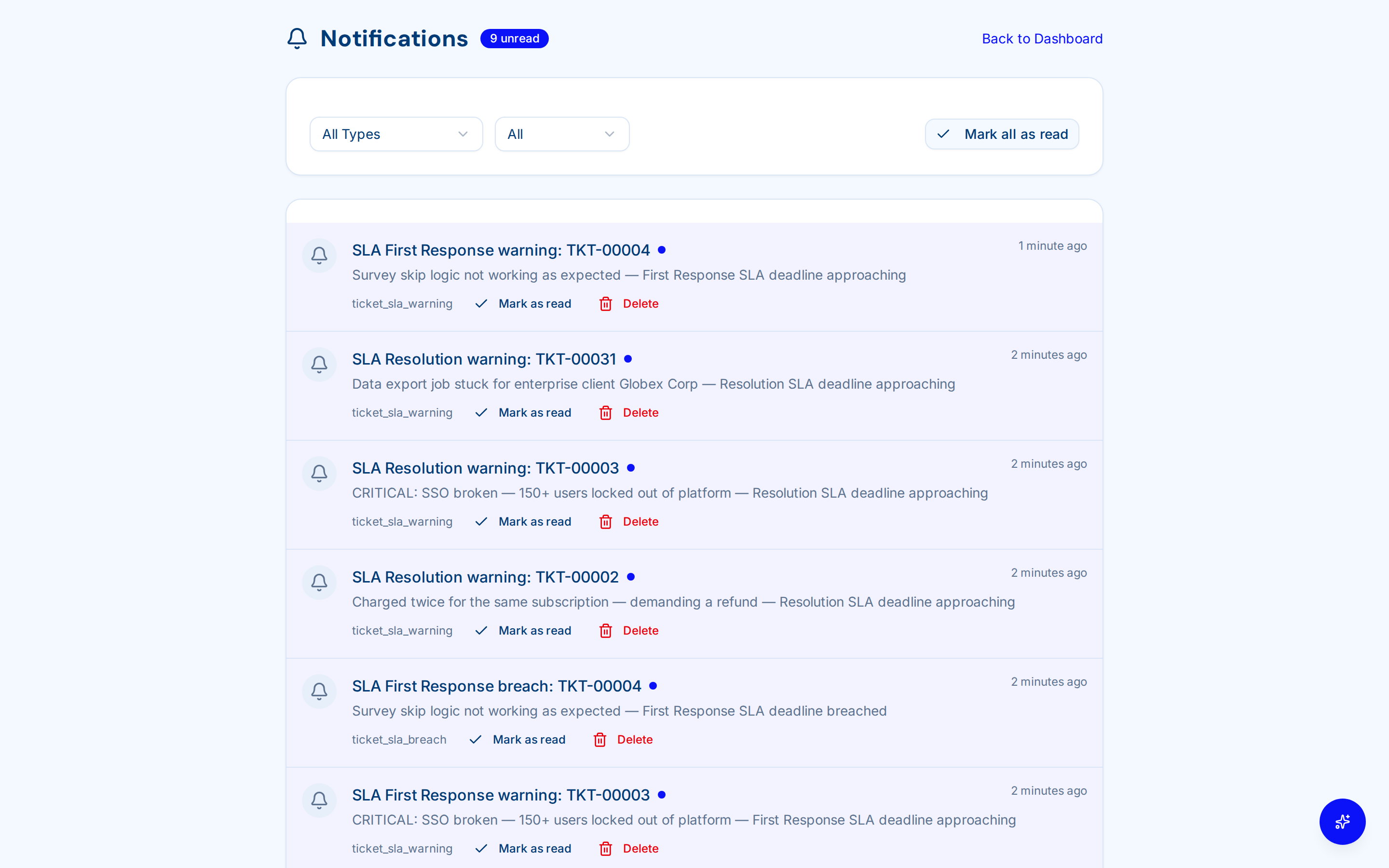 Notification center with filters — Notification center