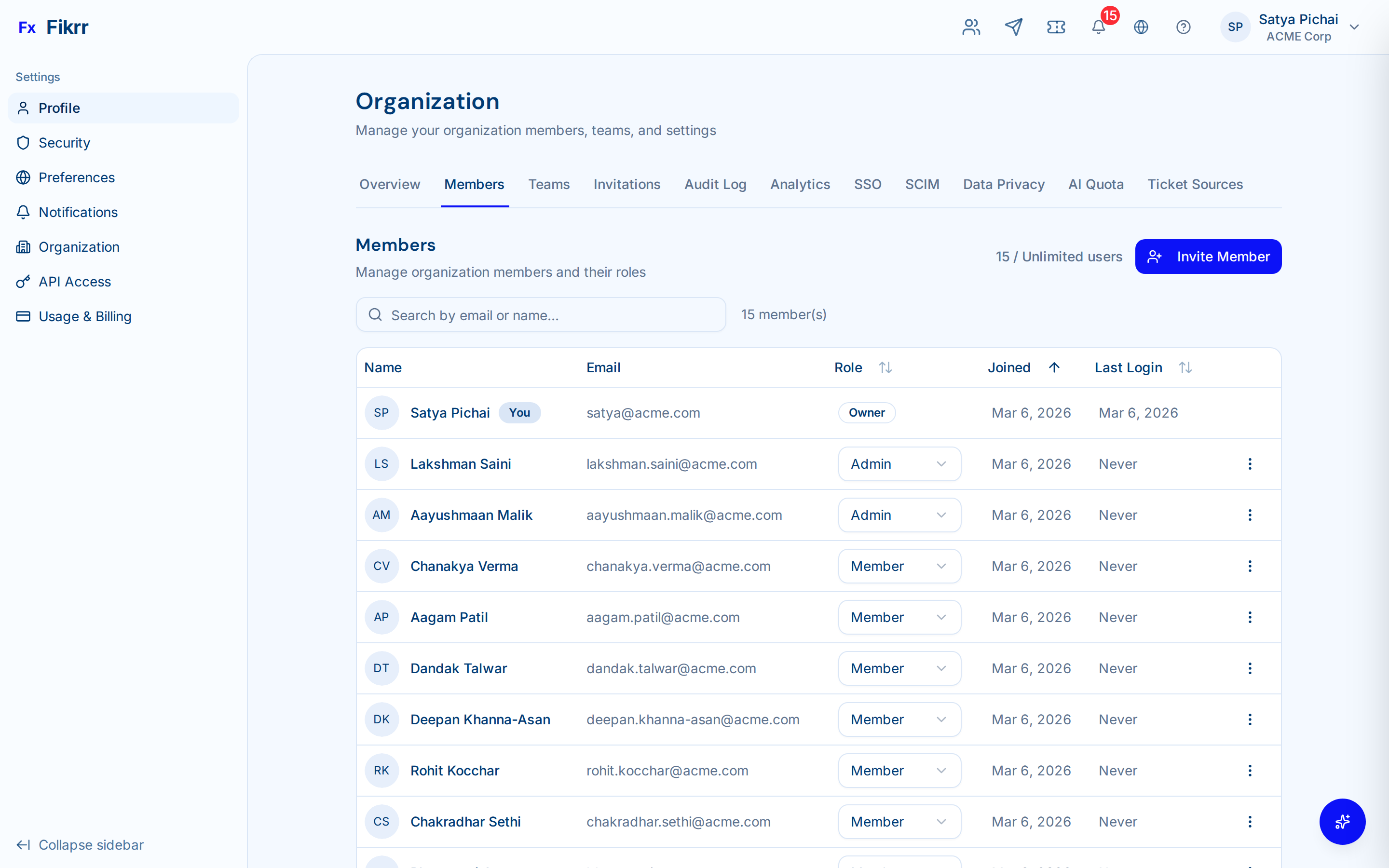 Organization management and team structure — Member management