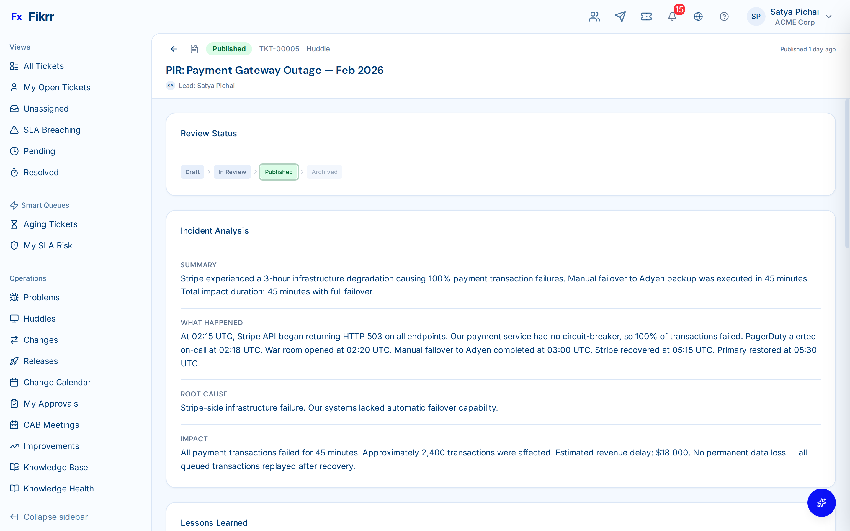 Post-incident review with timeline and action items — PIR detail