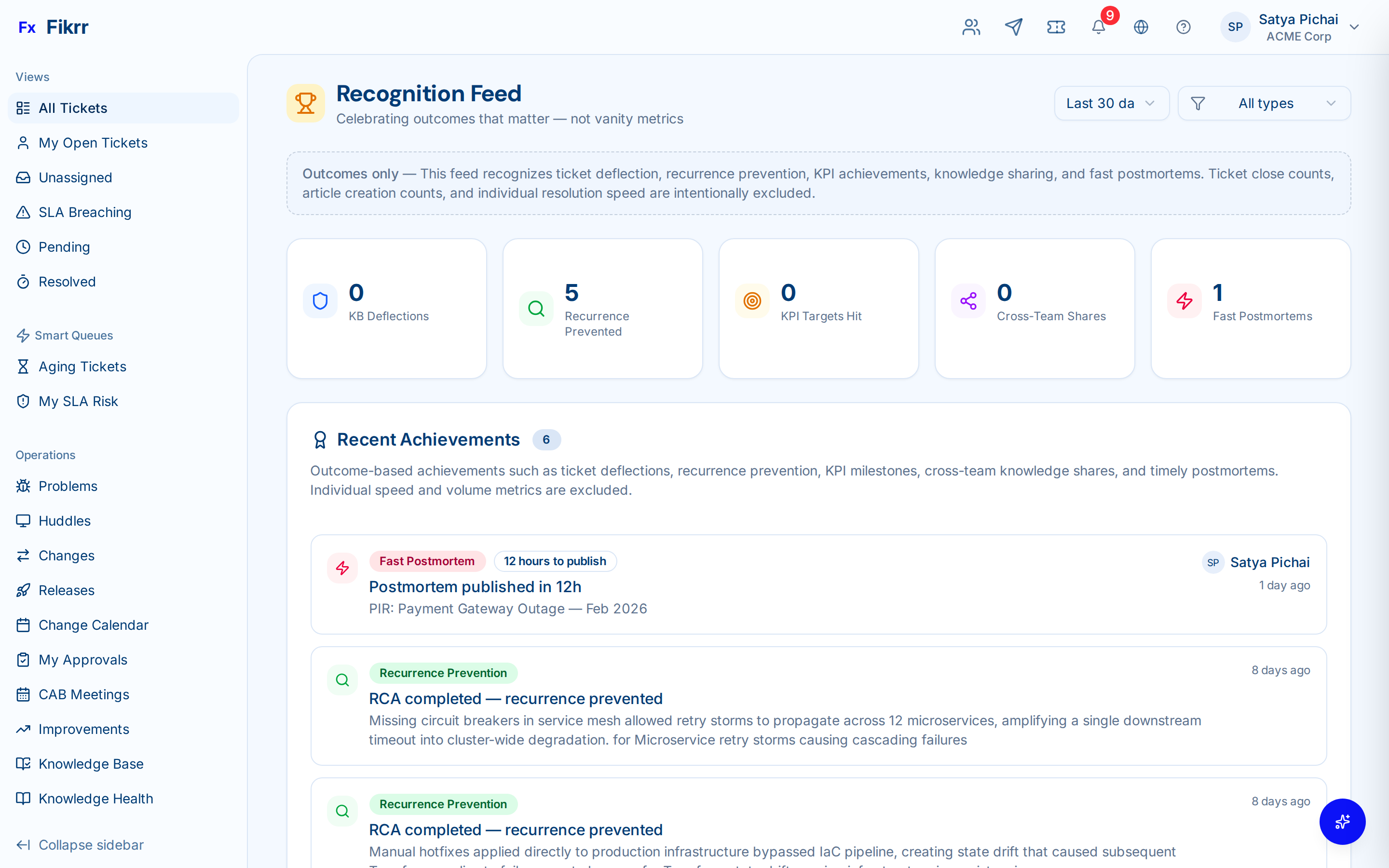 Recognition feed with outcome-based achievements — Recognition feed