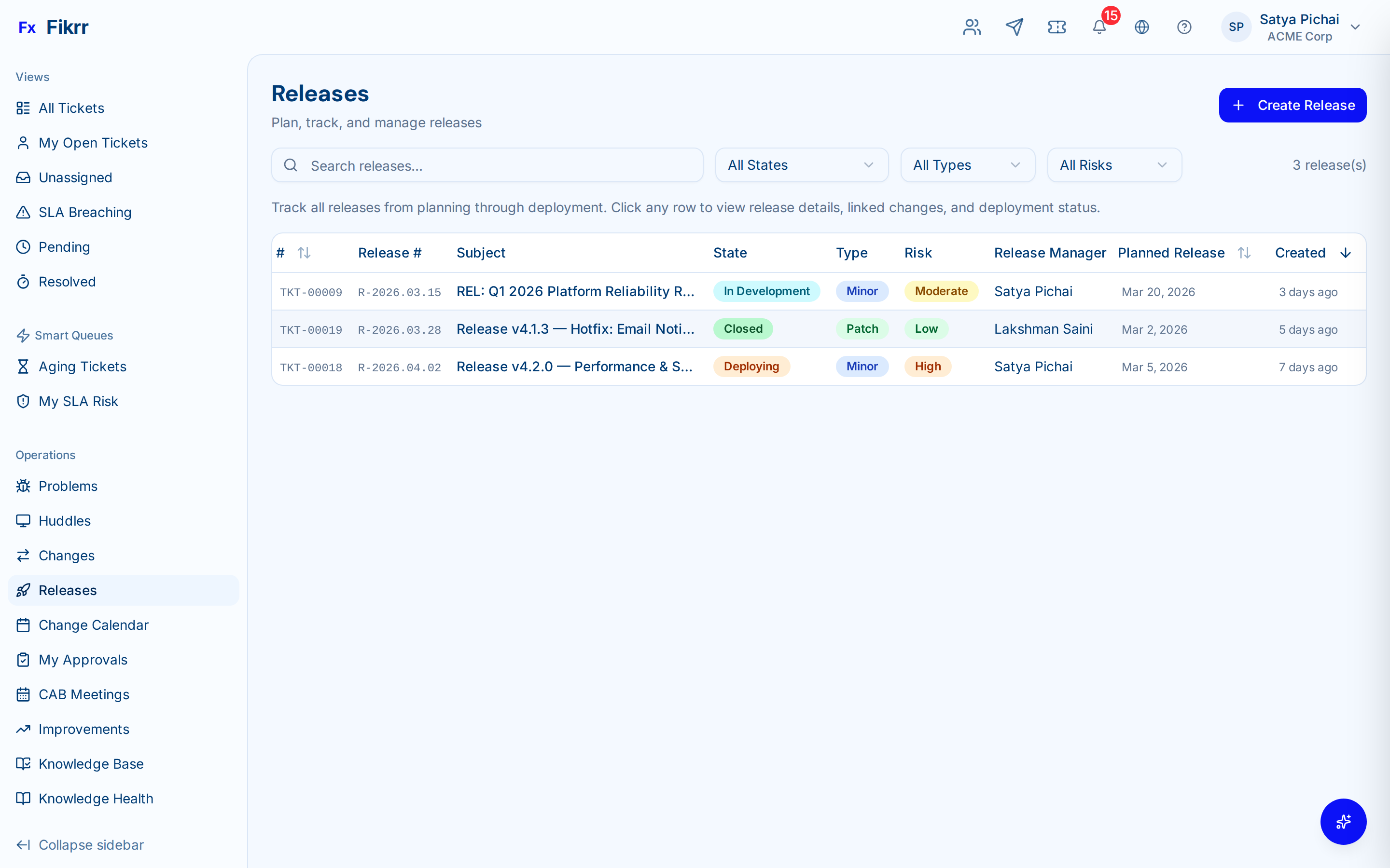 Release management with phases and deployment tracking — Release list