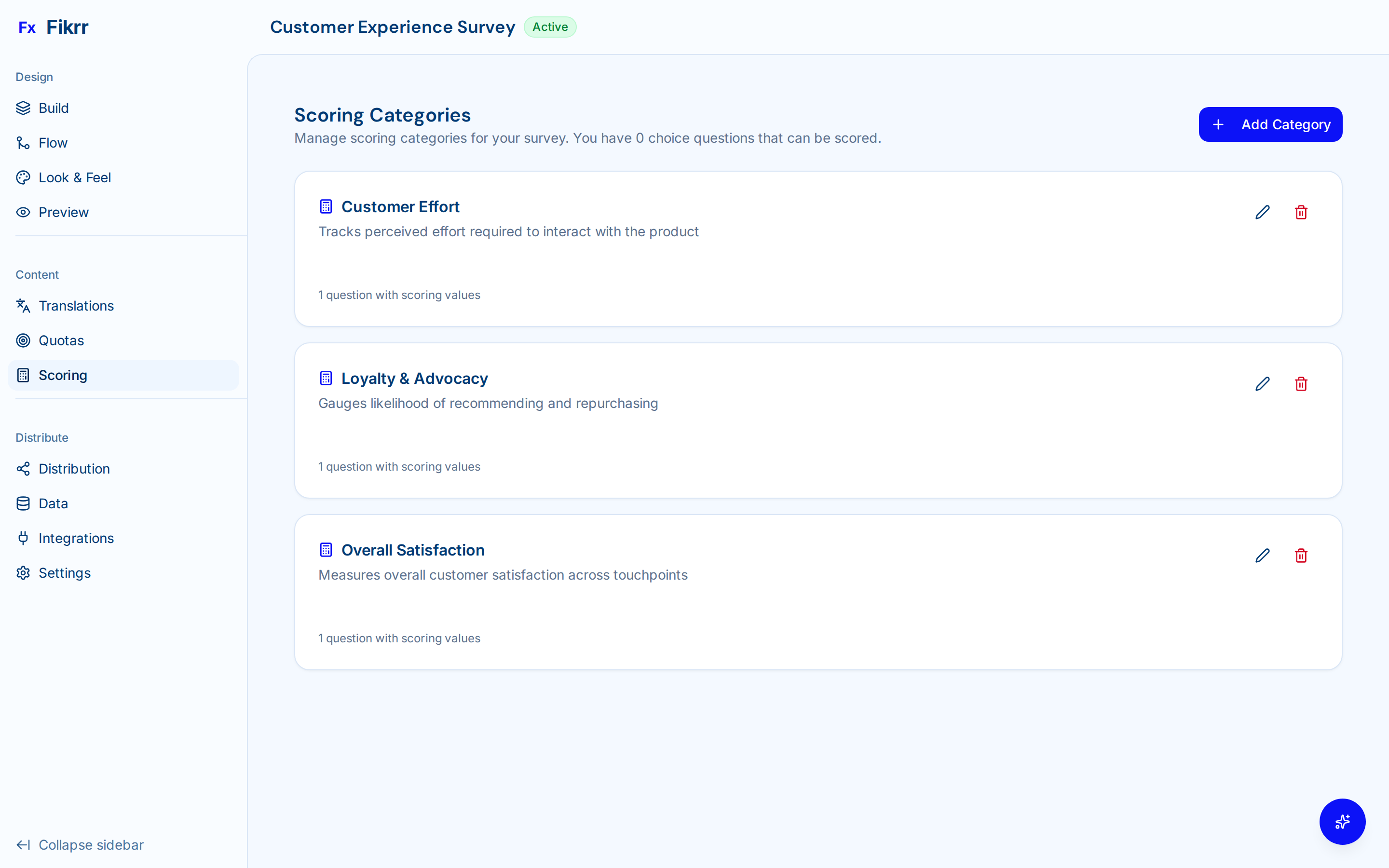 Survey builder with question types and logic — Scoring categories