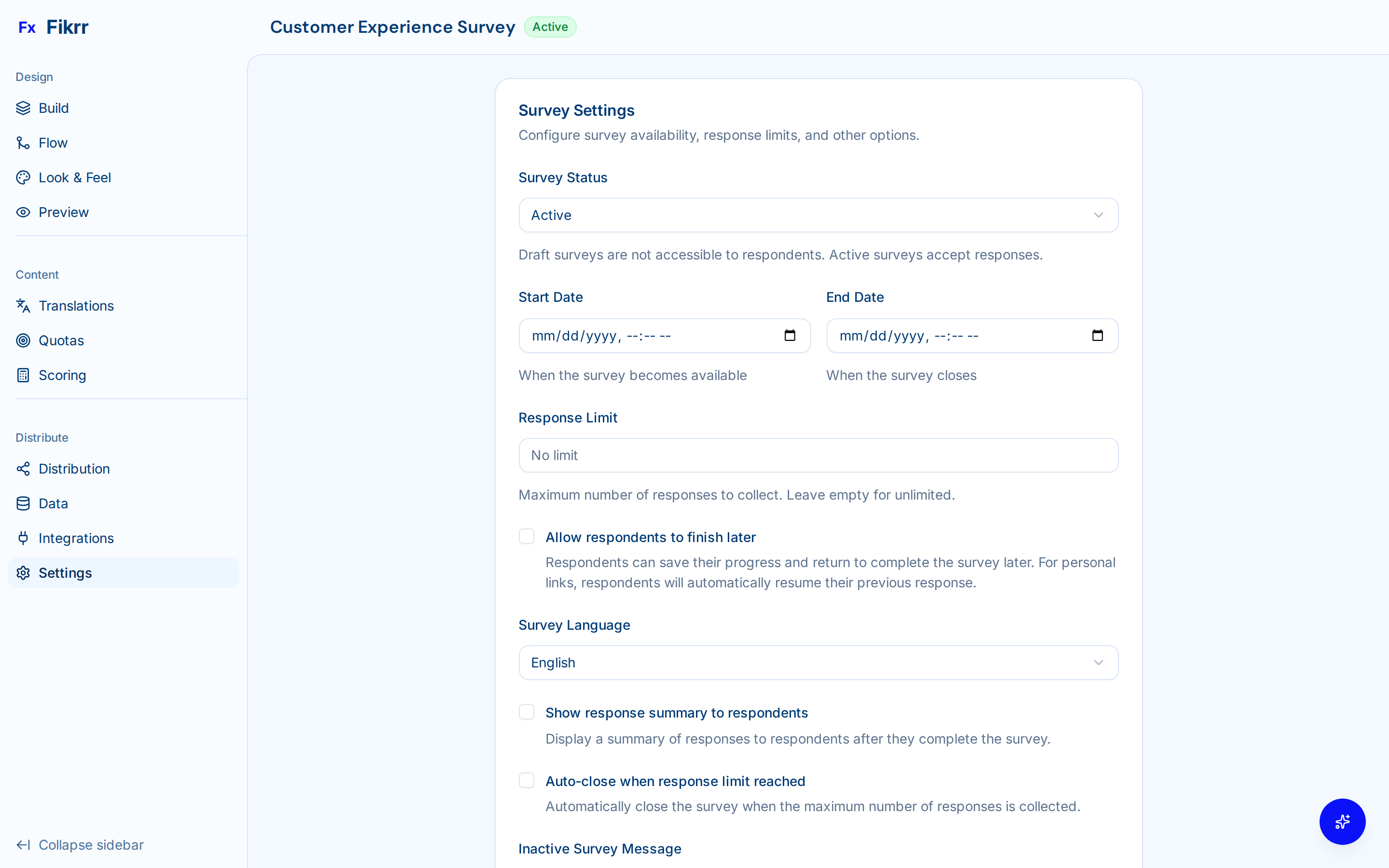 Survey builder with question types and logic — Survey settings
