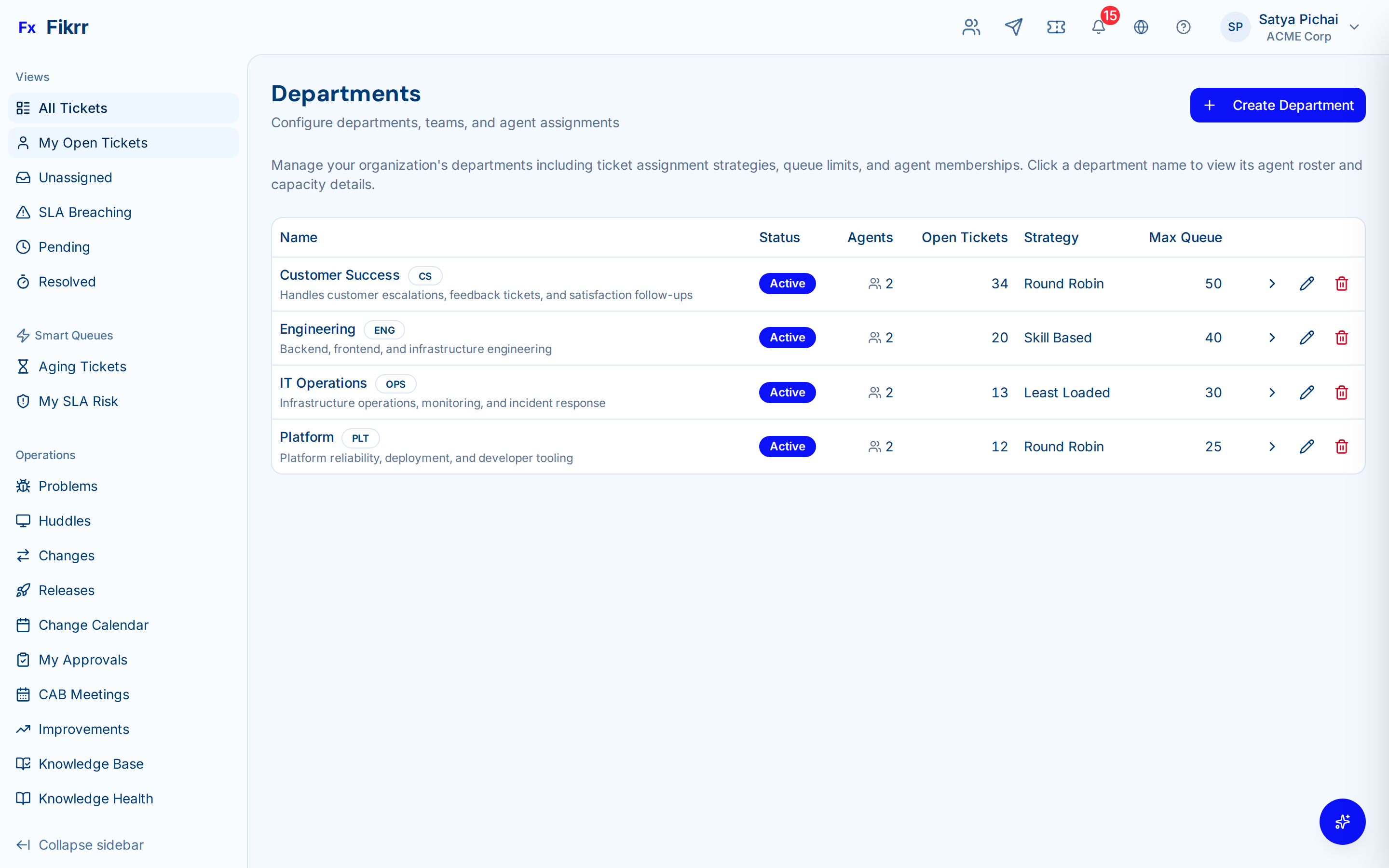 Agent routing and team assignment configuration — Department management
